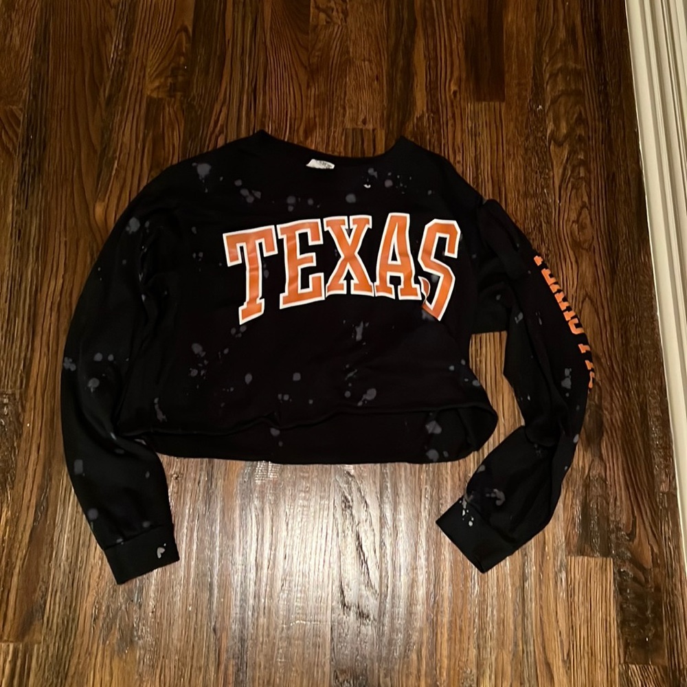PINK (VS) Black bleach dyed Texas Longhorns long sleeve
